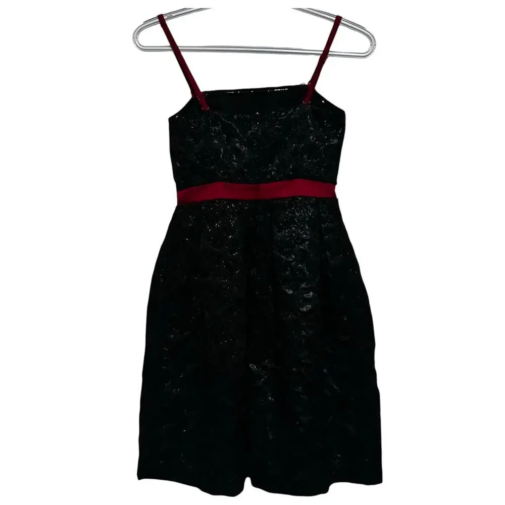 Eric + Lani Juniors‎ Black Shiny Dress Red Waist Band & Spaghetti Straps Size XS